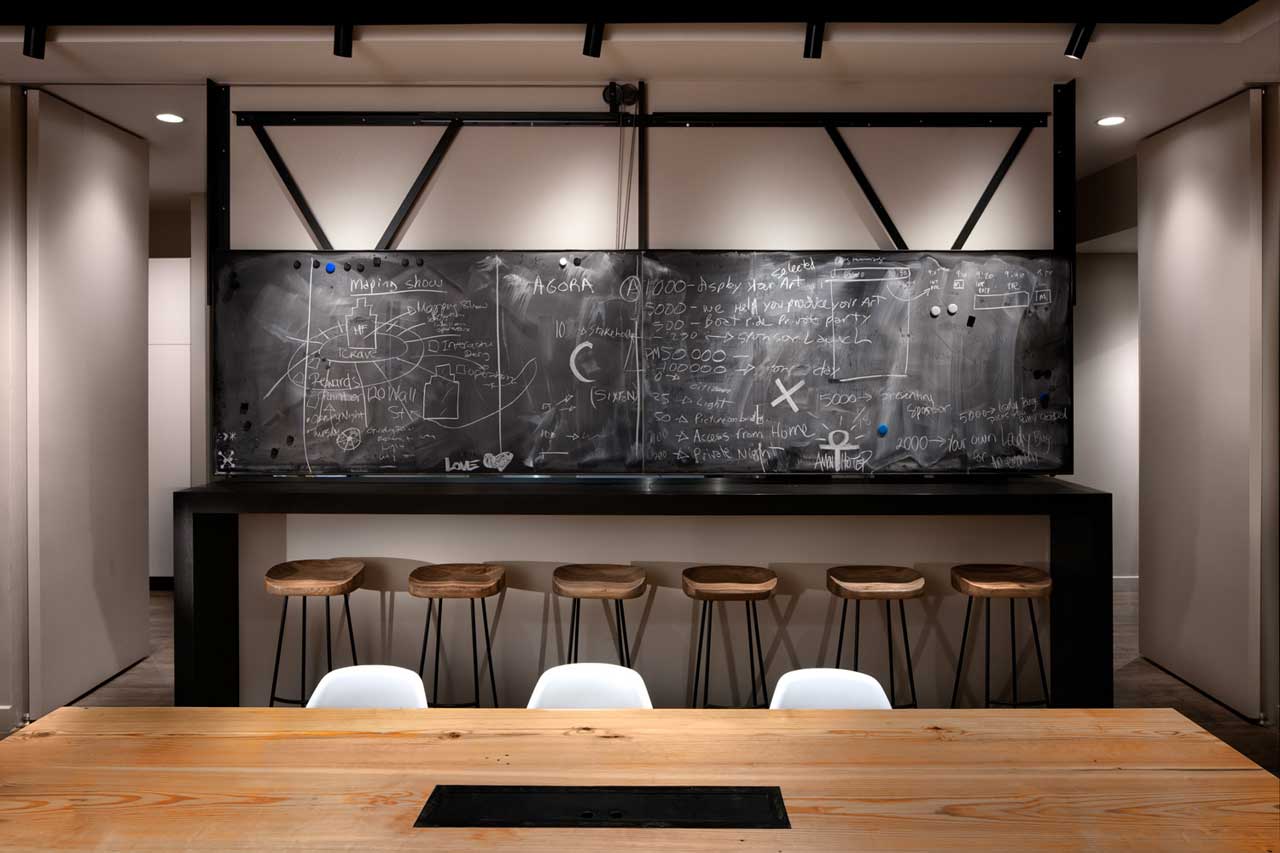 ICRAVE office layout kitchen chalkboard